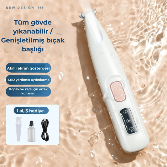 Su Geçirmez LED Işıklı Şarjlı Evcil Hayvan Tıraş Makinesi | Kedi Köpek Pati ve Tüy Kesme